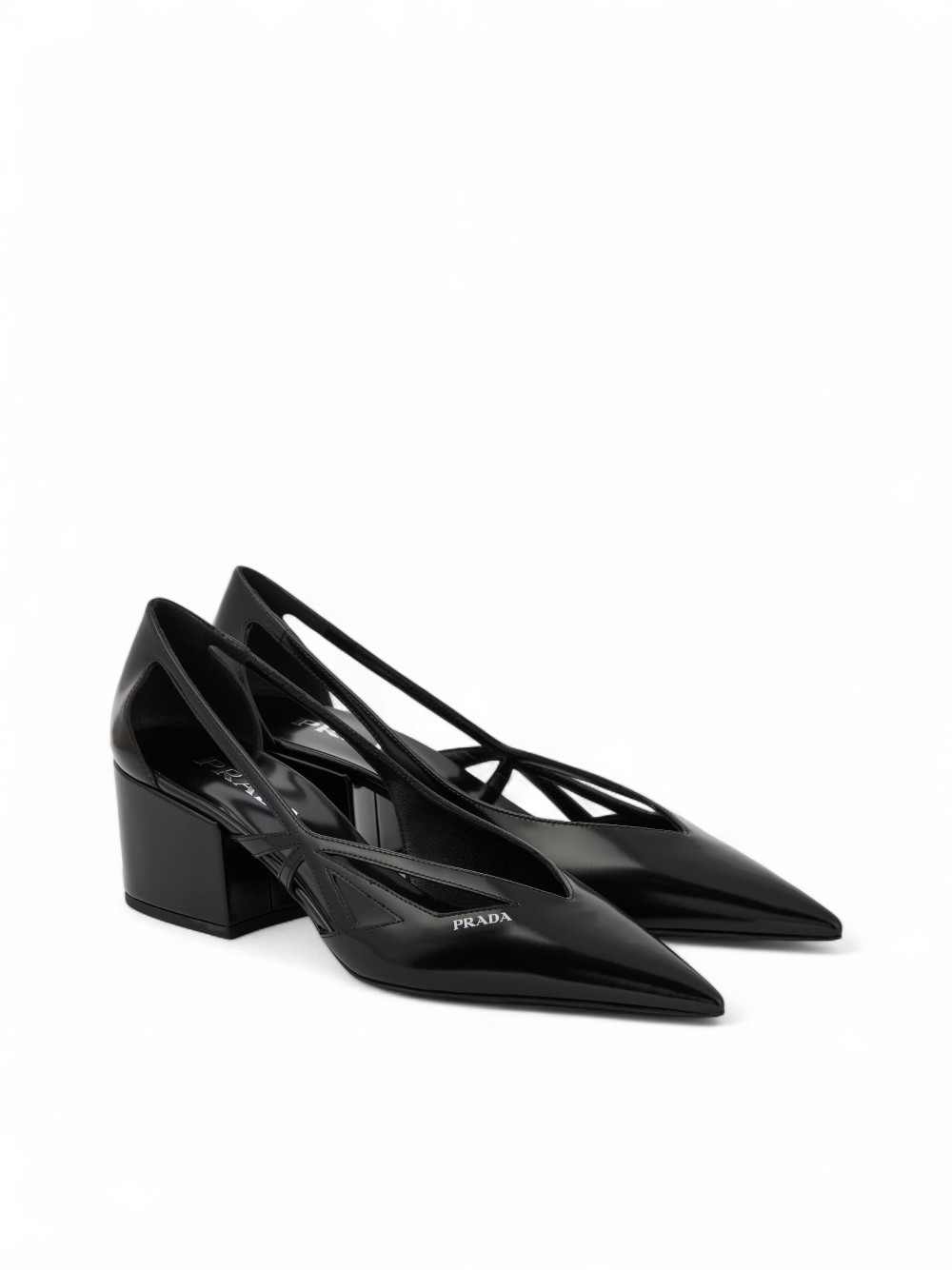 Black Leather Cut-Out Pumps 55 hover