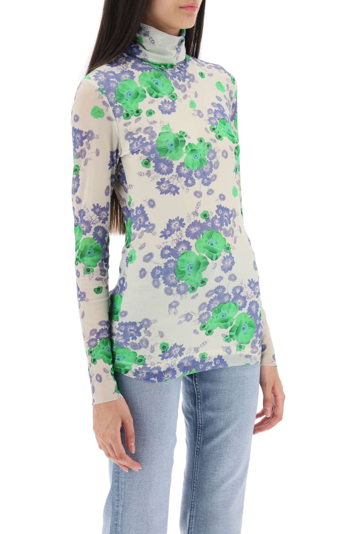 long-sleeved top in mesh with floral pattern hover