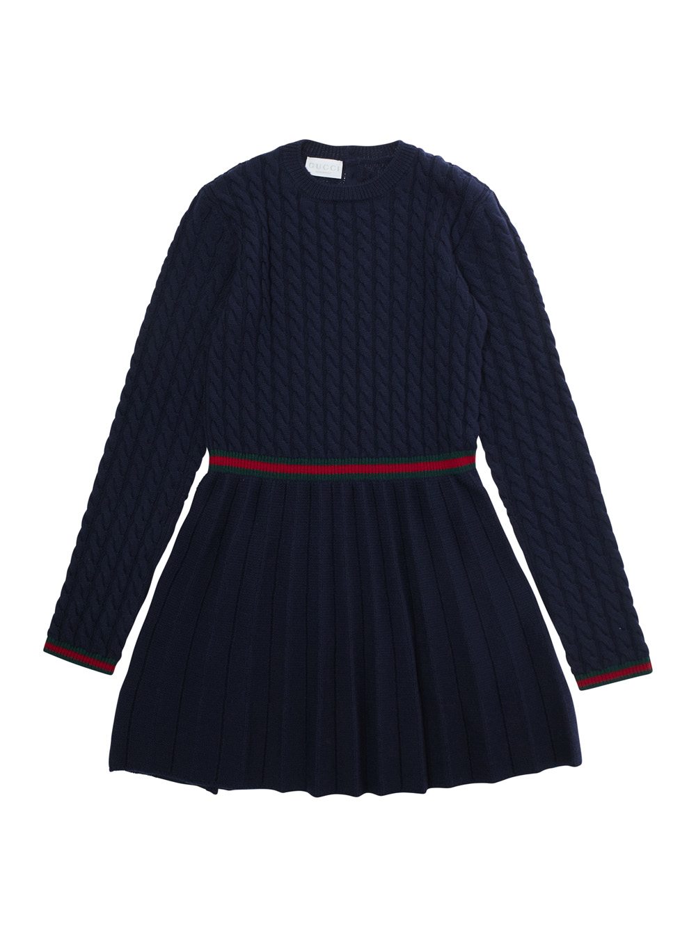 Blue Dress with Round Neck and Web Detail in Wool Girl
