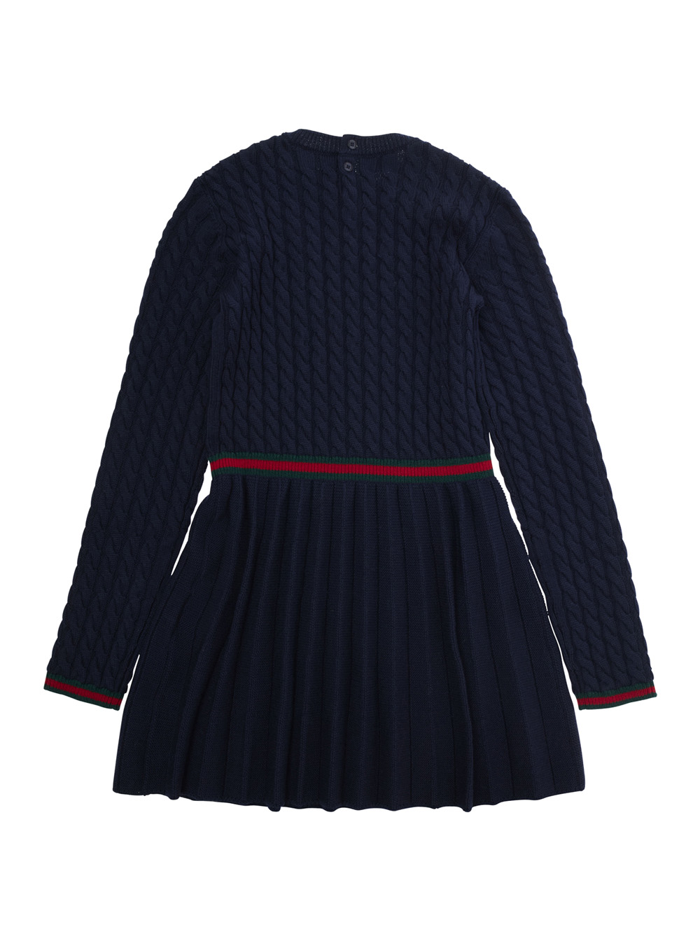 Blue Dress with Round Neck and Web Detail in Wool Girl hover