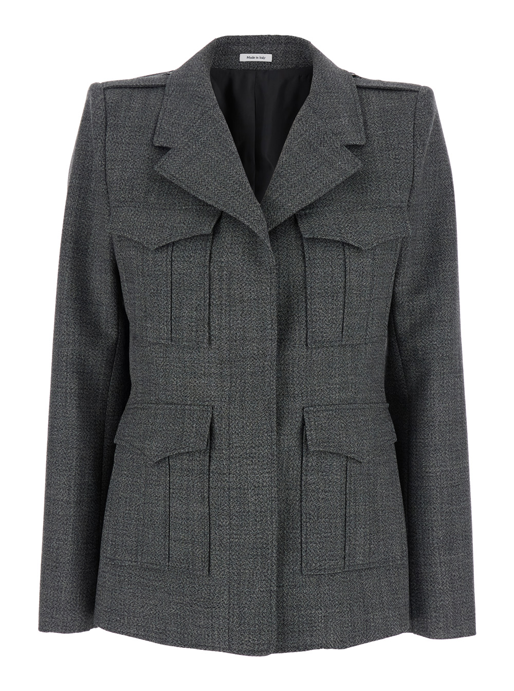 Grey Jacket with Wide Notched Revers in Wool Woman