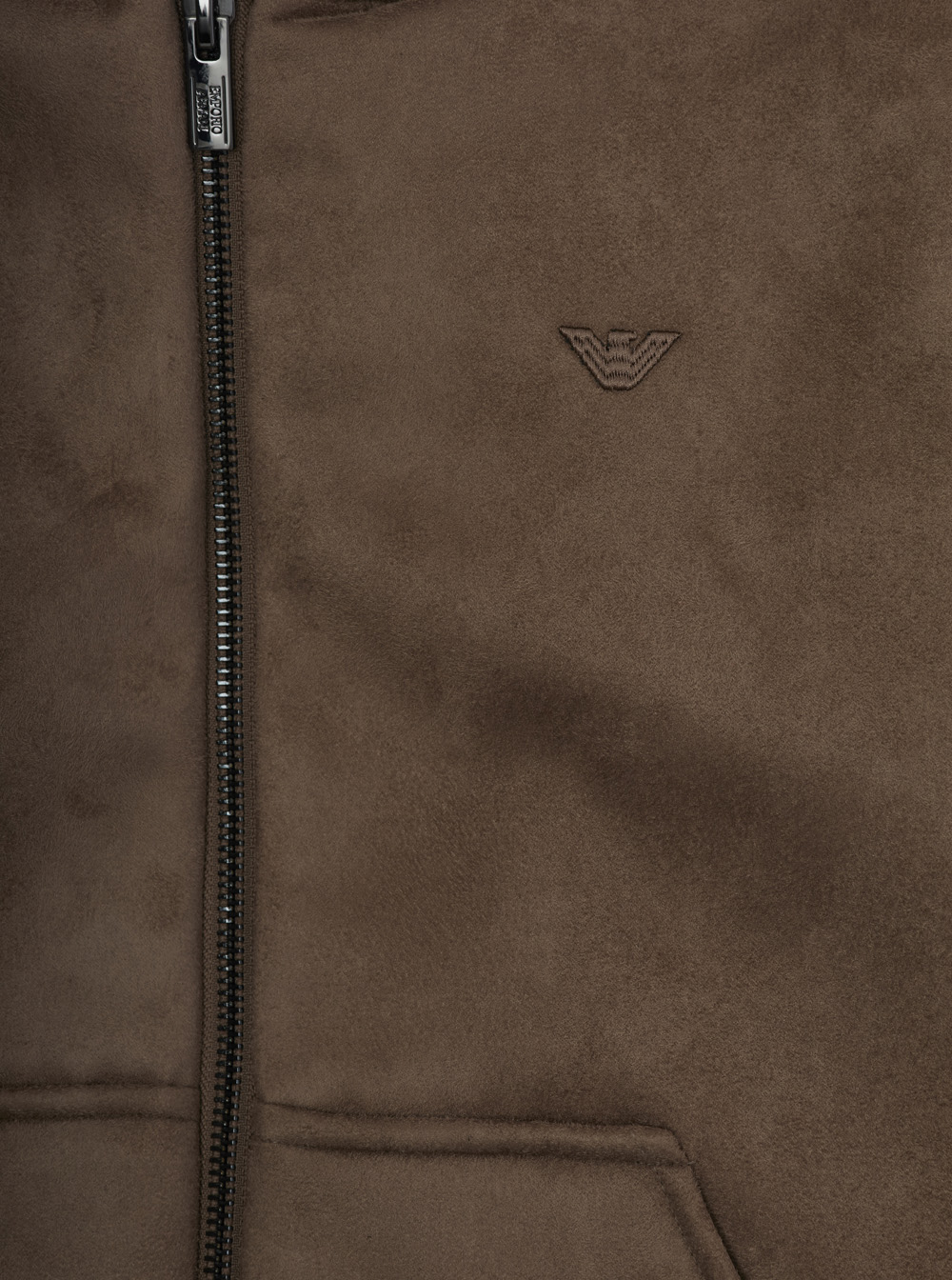 Brown Jacket with Fixed Hood and Logo Embroidery on the Front in Tech Fabric Boy