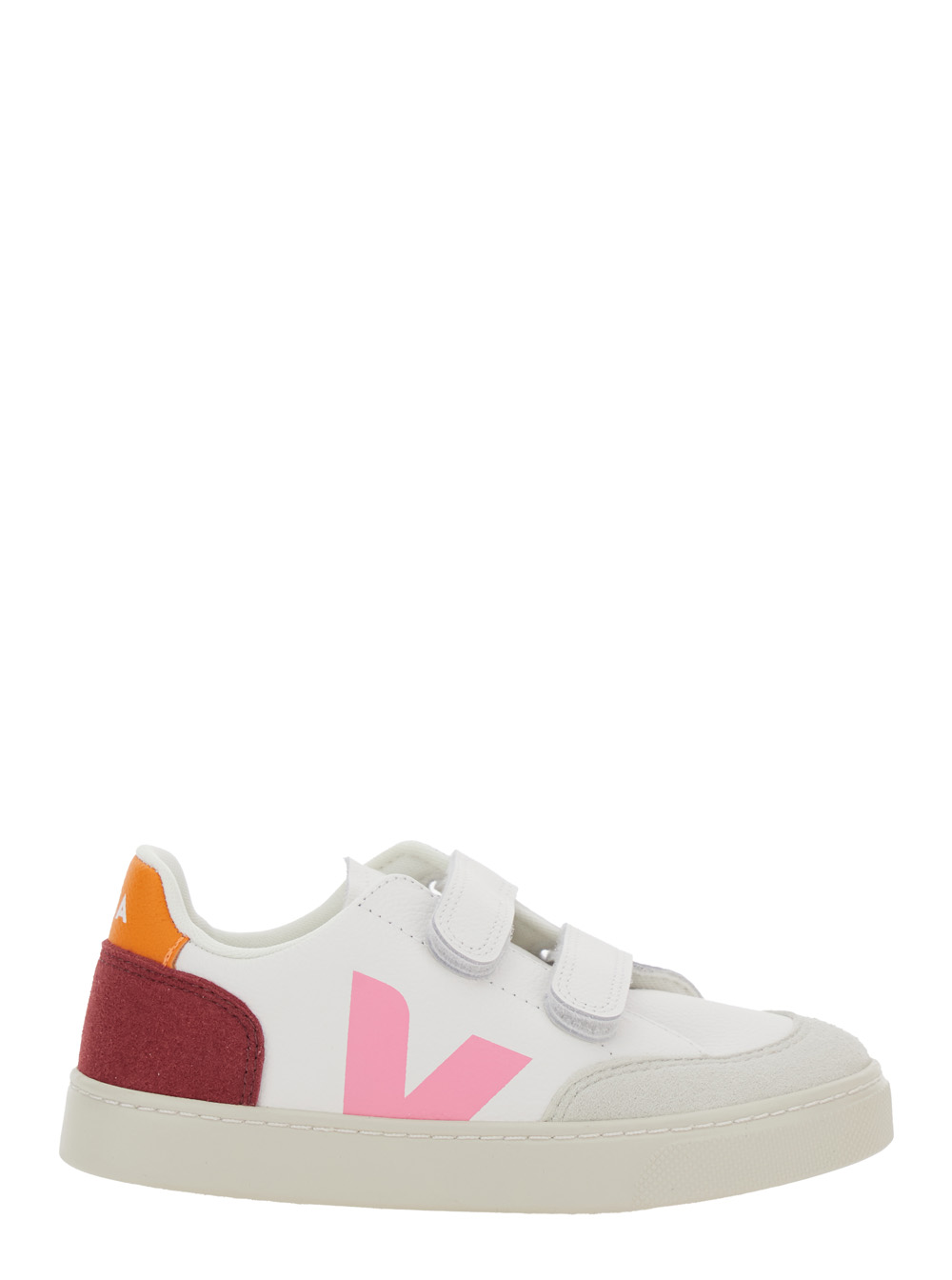 V-12 White Low Top Sneakers with Logo Patch on the Side and Contrasting Heel with Logo Lettering in Leather Girl