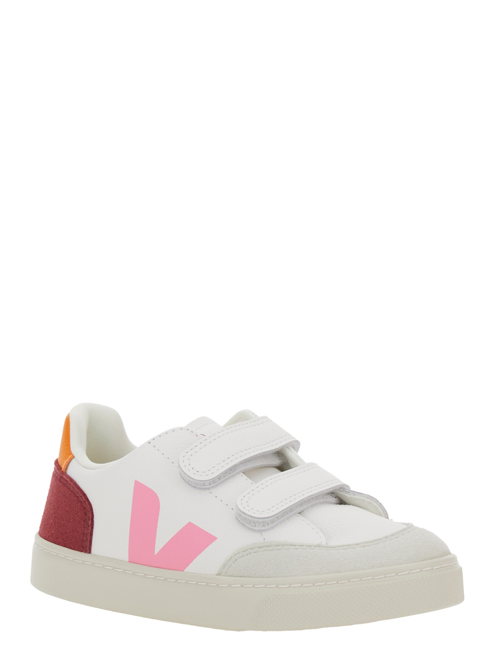 V-12 White Low Top Sneakers with Logo Patch on the Side and Contrasting Heel with Logo Lettering in Leather Girl hover
