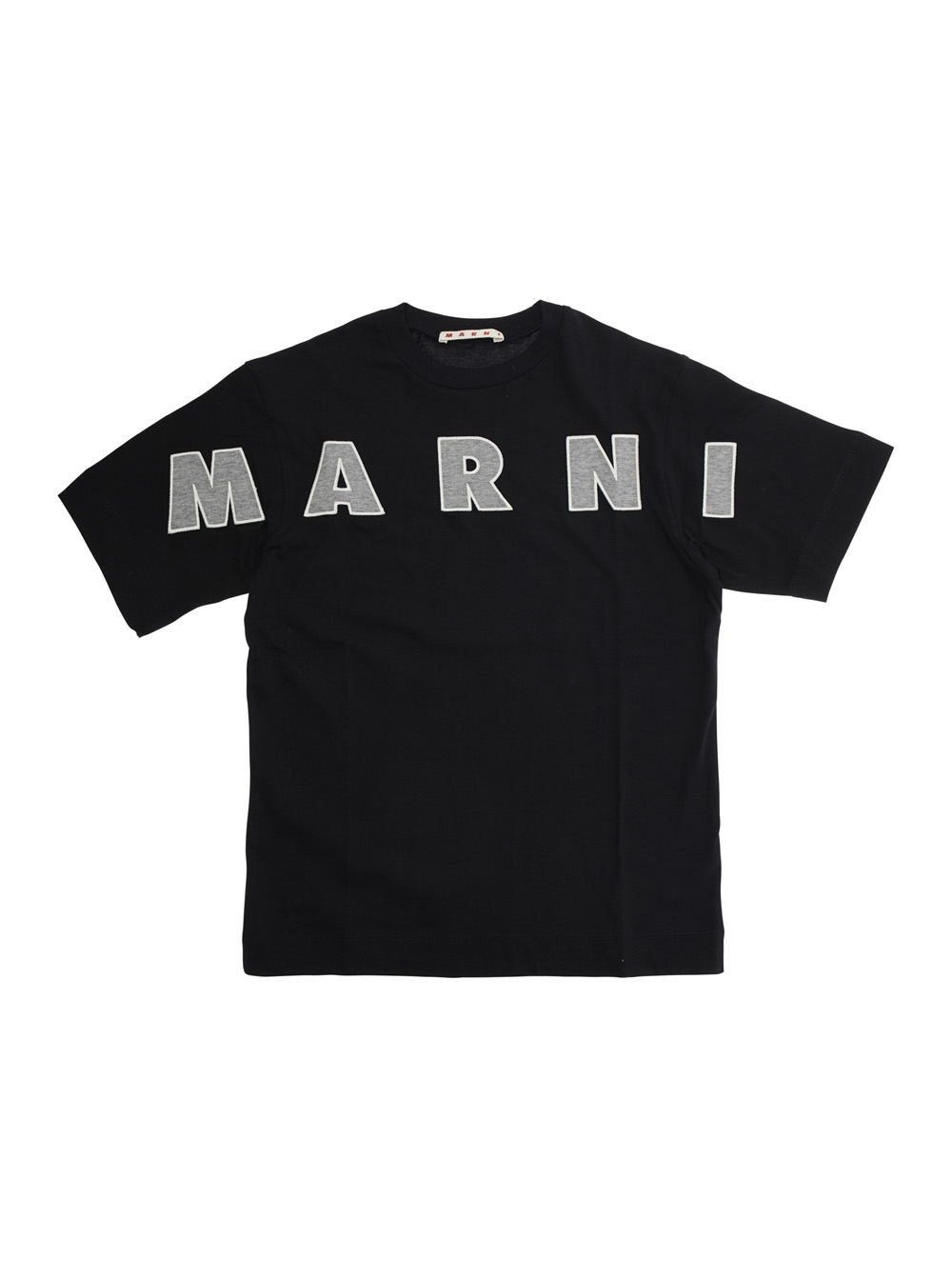 Black T-Shirt with Front Logo Lettering in Cotton Boy