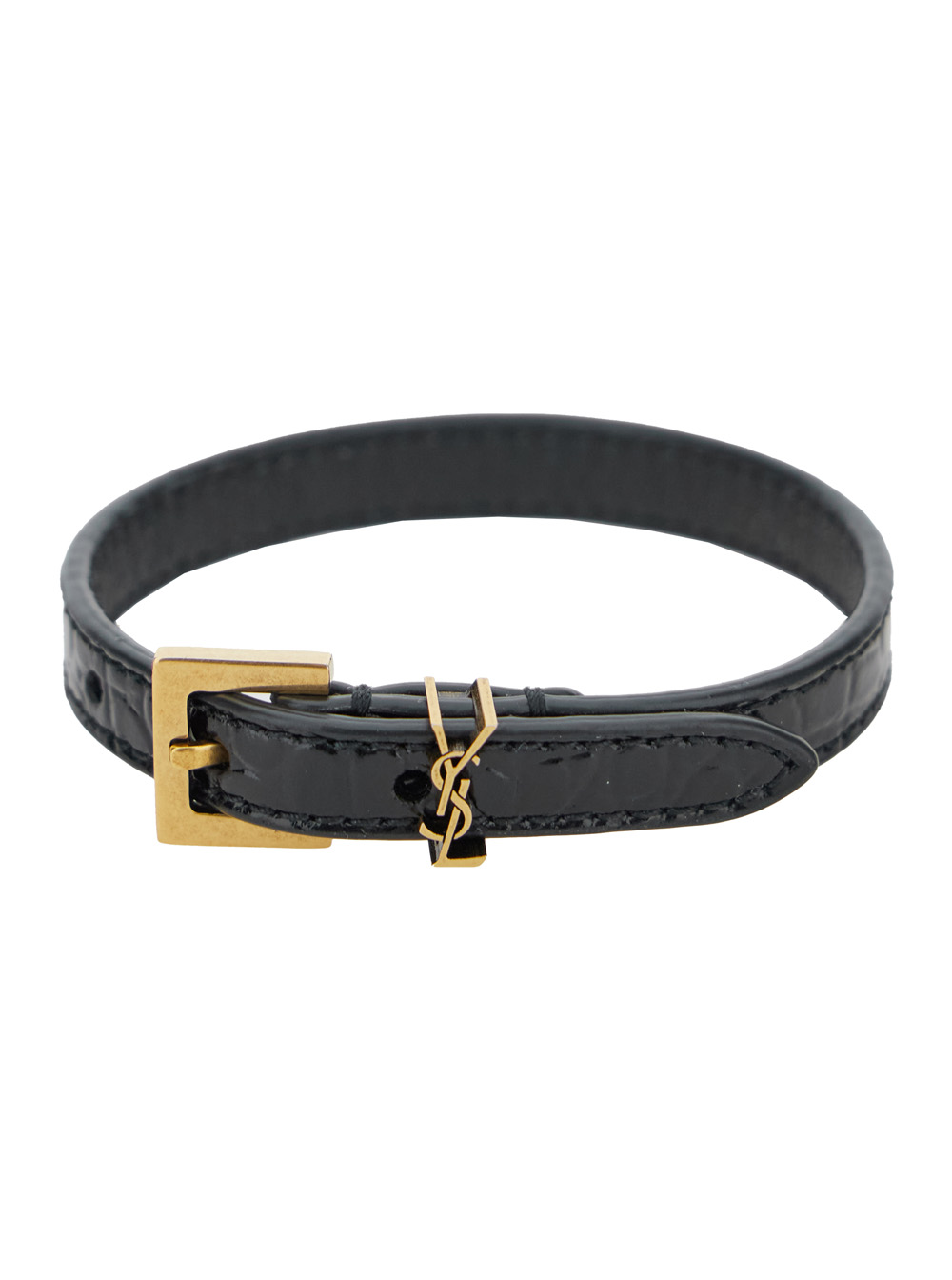 Cassandre Black Belt Bracelet in Croco Printed Leather Woman