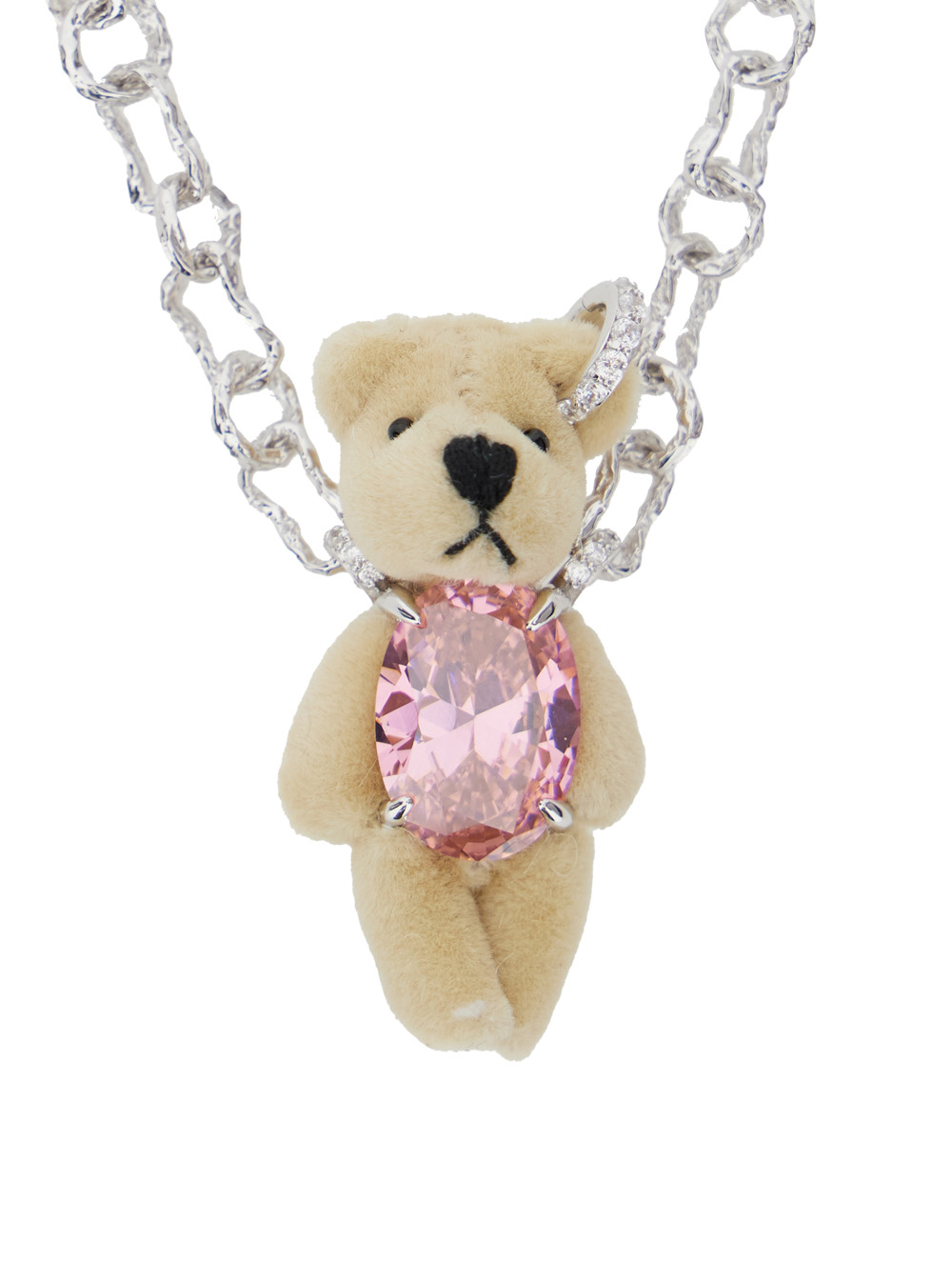 Brown Chain-Link Necklace with Bear Pendant and Crystal Embellishment in Sterling Silver Woman hover