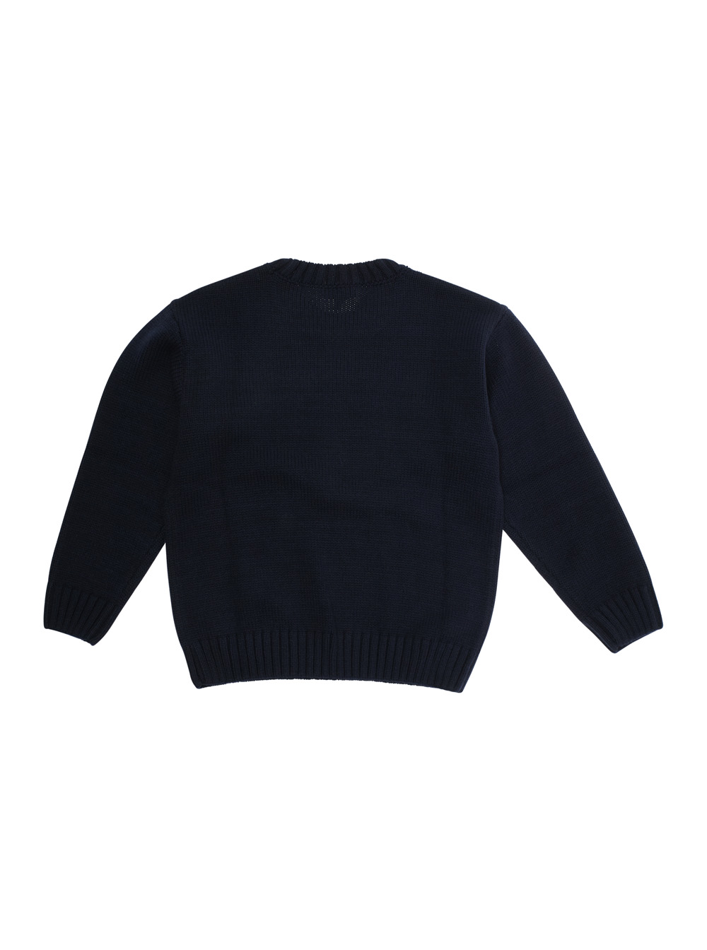 Blue Crewneck Sweater with Maxi Logo Lettering on the Front and Ribbed Trims in Wool Blend Boy