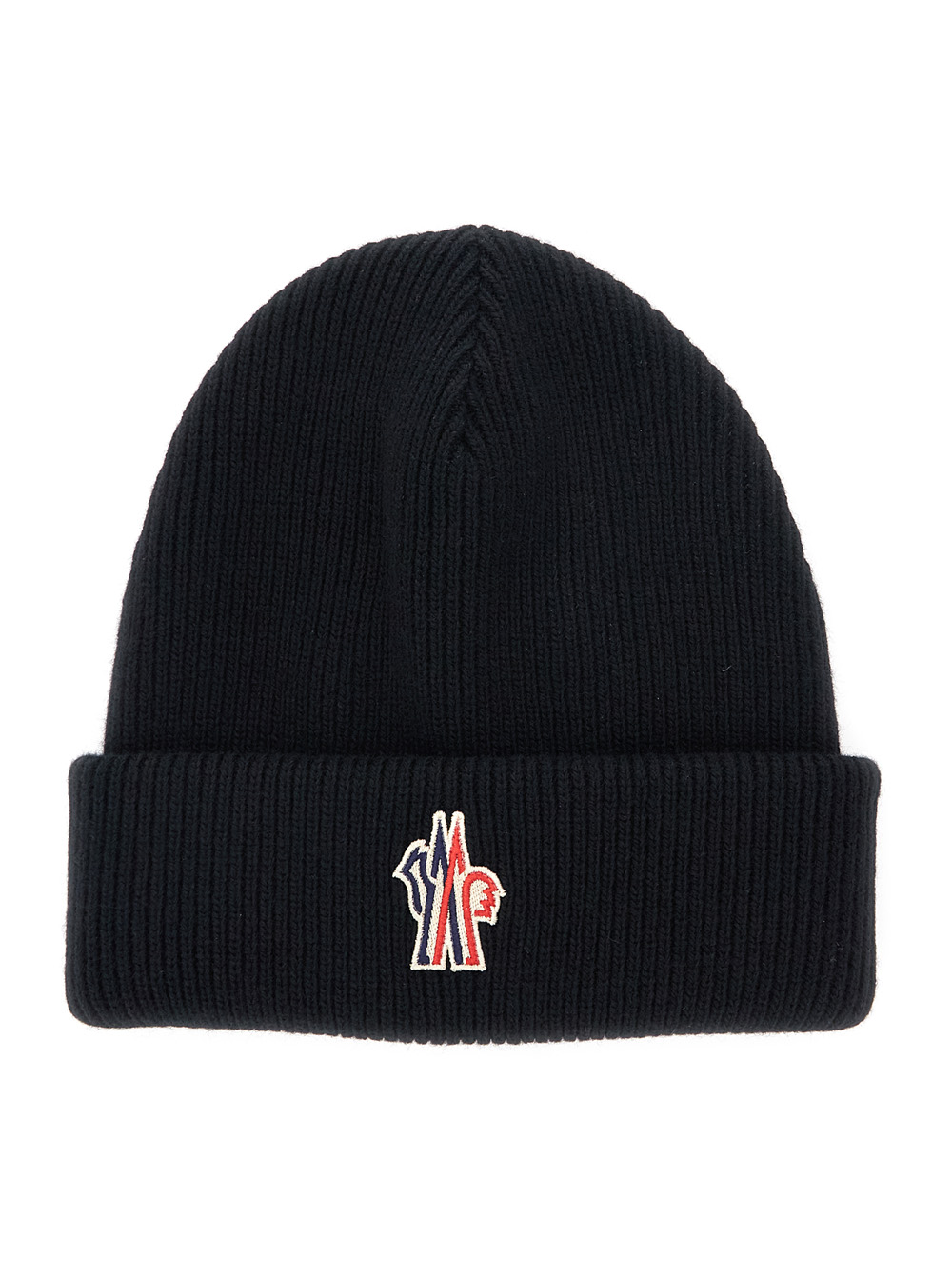 Black Beanie with Logo Patch on the Front in Wool Woman