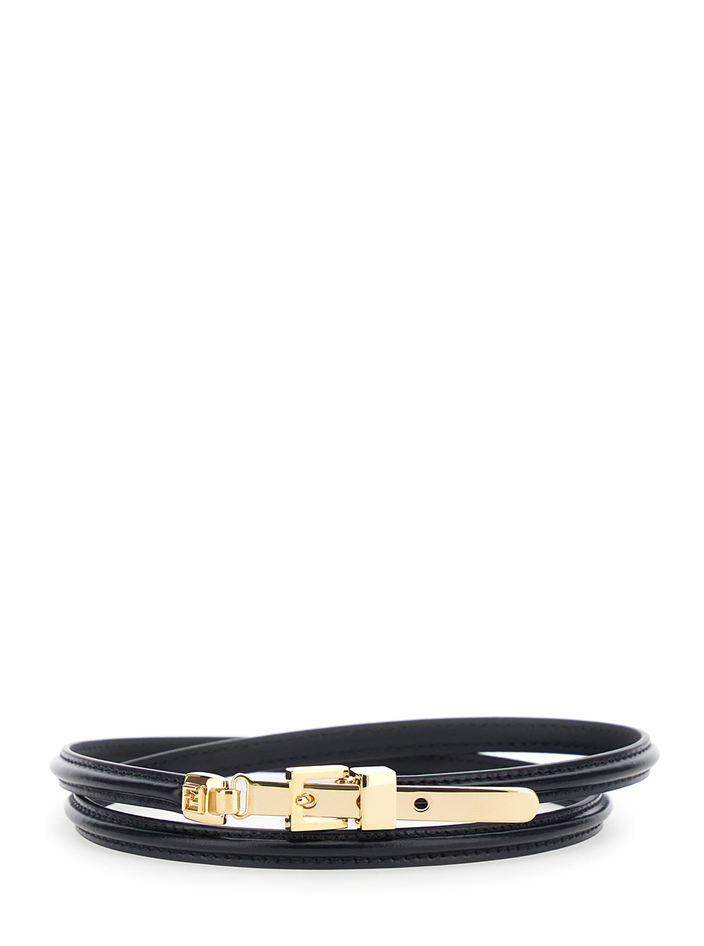 Black Belt with Front Buckle Closure in Leather Woman