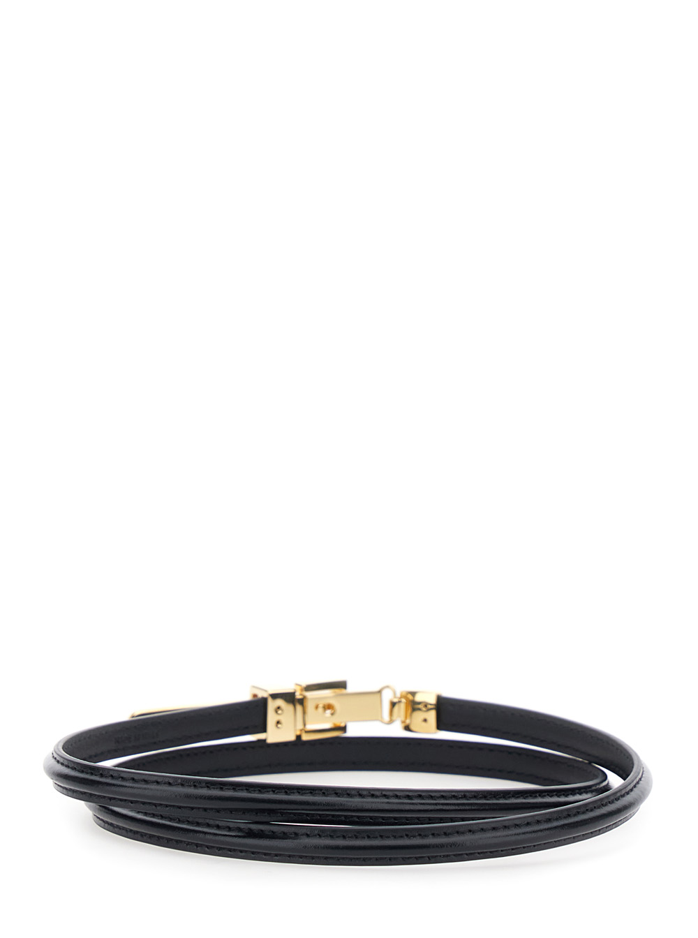 Black Belt with Front Buckle Closure in Leather Woman hover