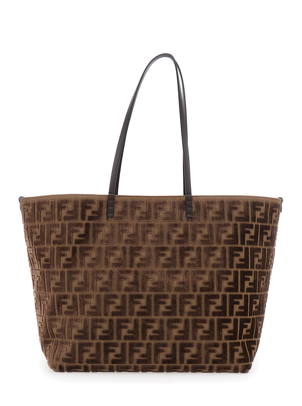 Roll Large Brown Shopper with All-Over FF Motif in Cotton Blend with Sponge Effect Woman hover