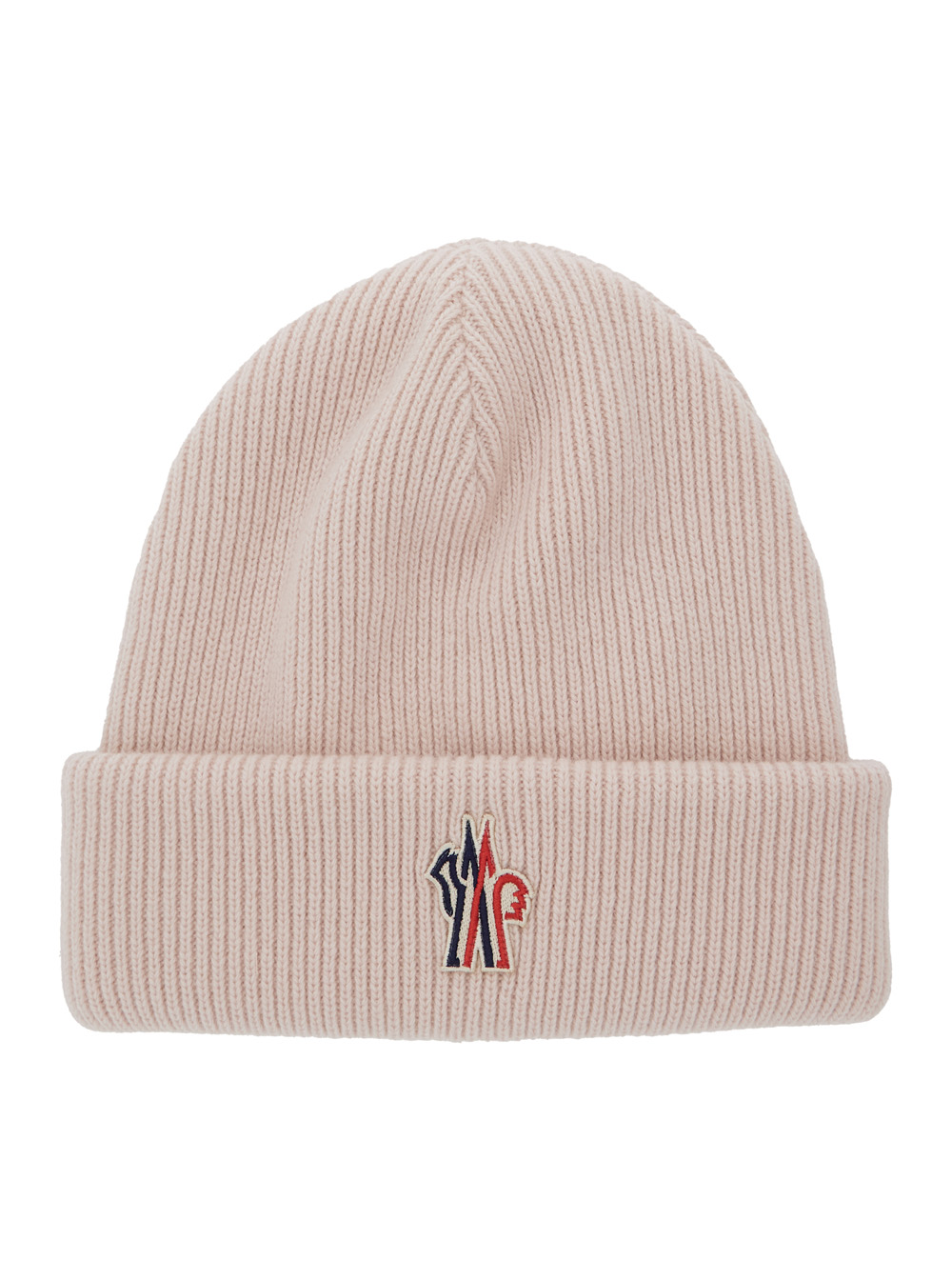 Pink Beanie with Logo Patch on the Front in Wool Woman