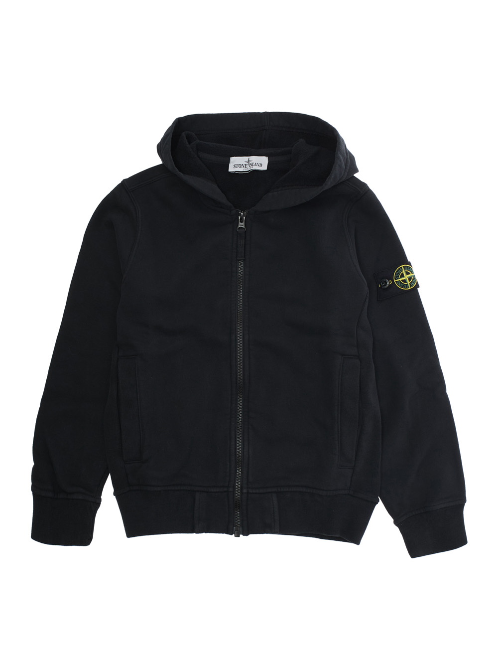 Black Sweatshirt with Fixed Hood and Logo Patch on the Sleeve in Cotton Boy