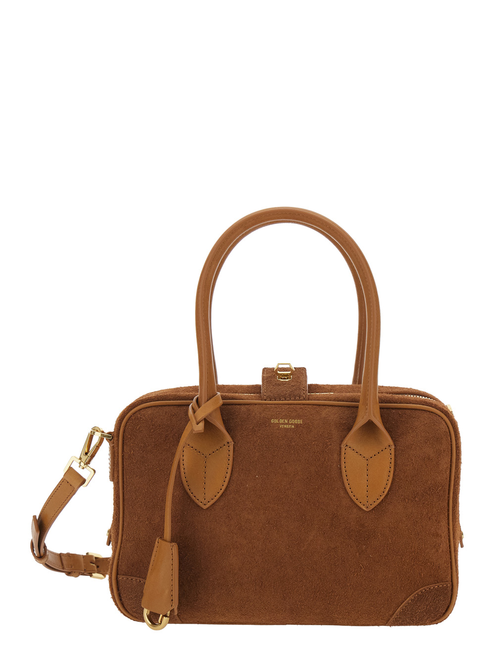 Vita Brown Handbag with Laminated Logo in Suede Woman