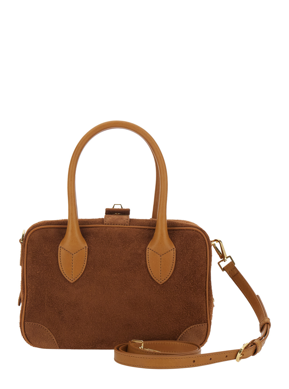 Vita Brown Handbag with Laminated Logo in Suede Woman hover