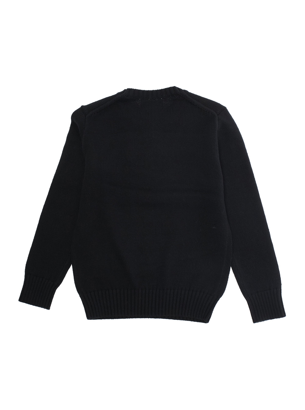Black Sweater with Maxi Polo Bear Embroidery on the Front and Ribbed Trims in Cotton Boy