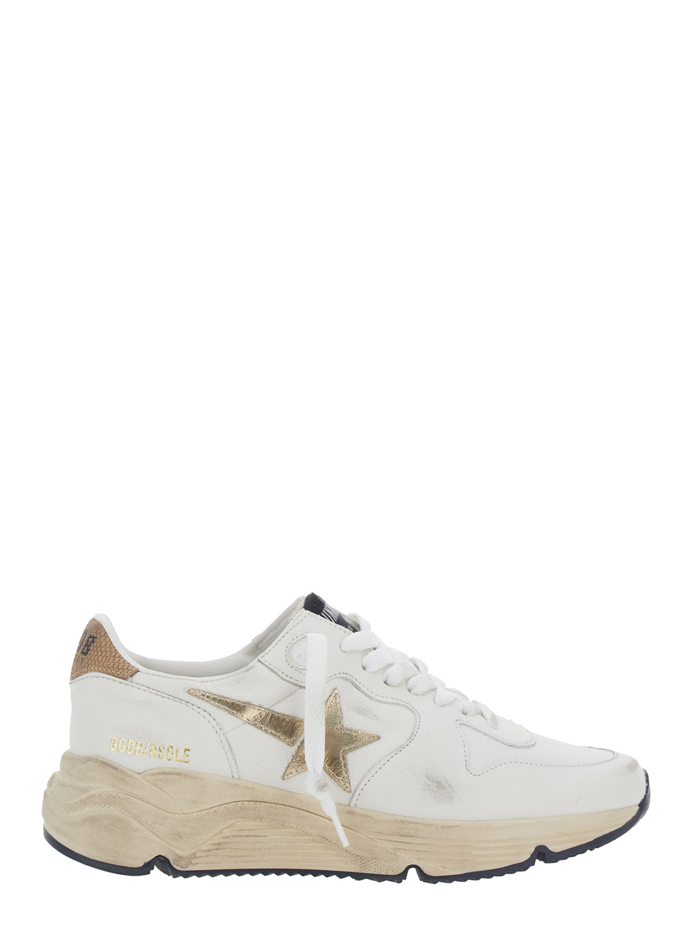 Running Sole White Sneaker with Side Star Detail in Mixed Leather Woman