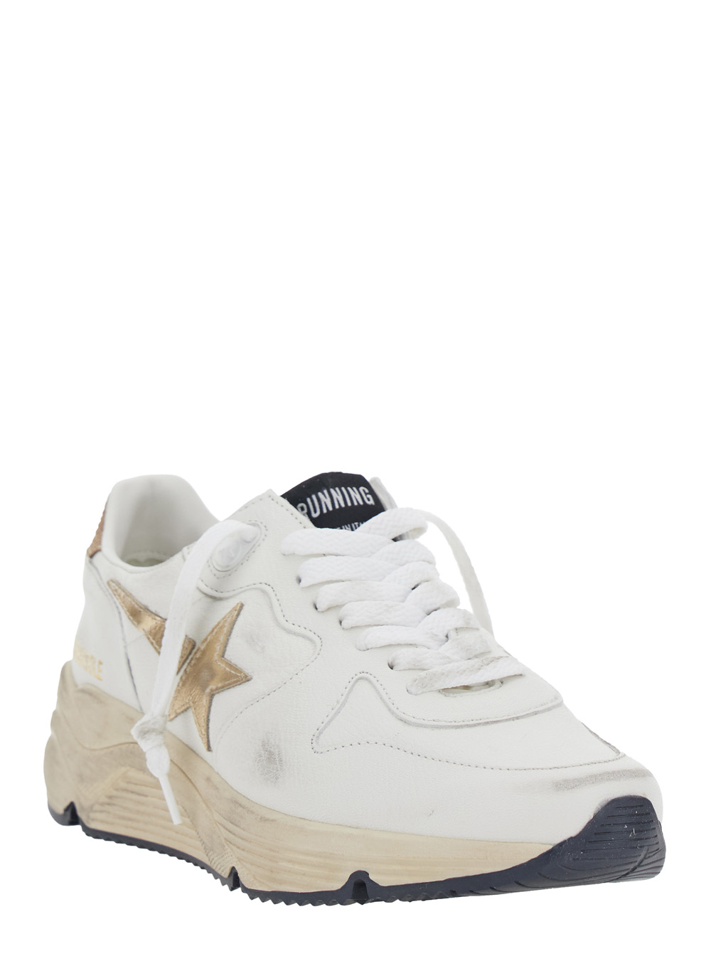 Running Sole White Sneaker with Side Star Detail in Mixed Leather Woman hover