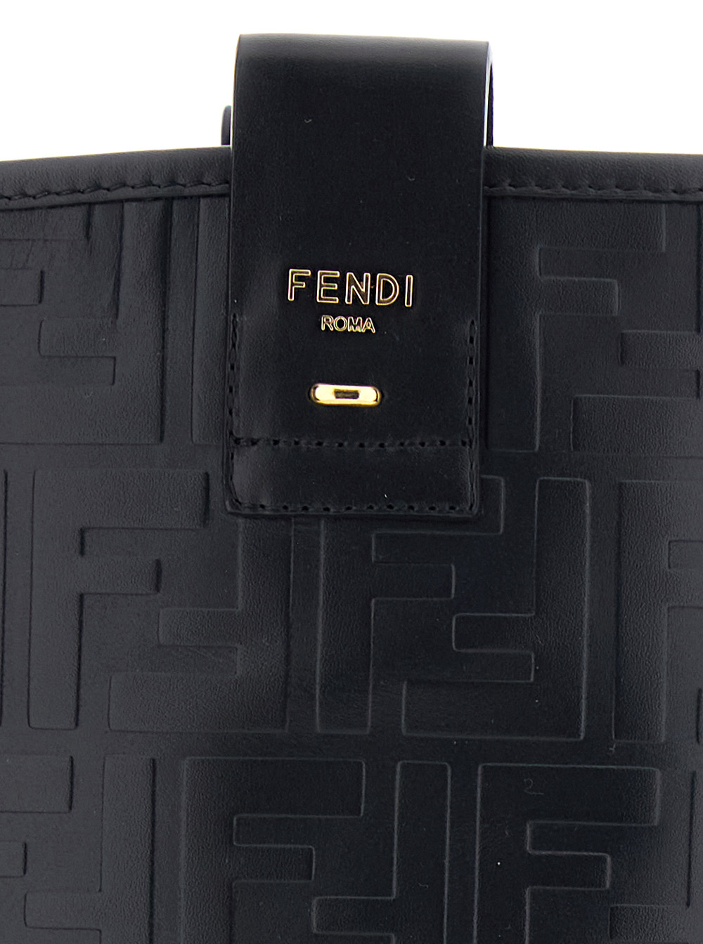 Black Knee-High Boots with All-Over Embossed FF Motif in Leather Woman