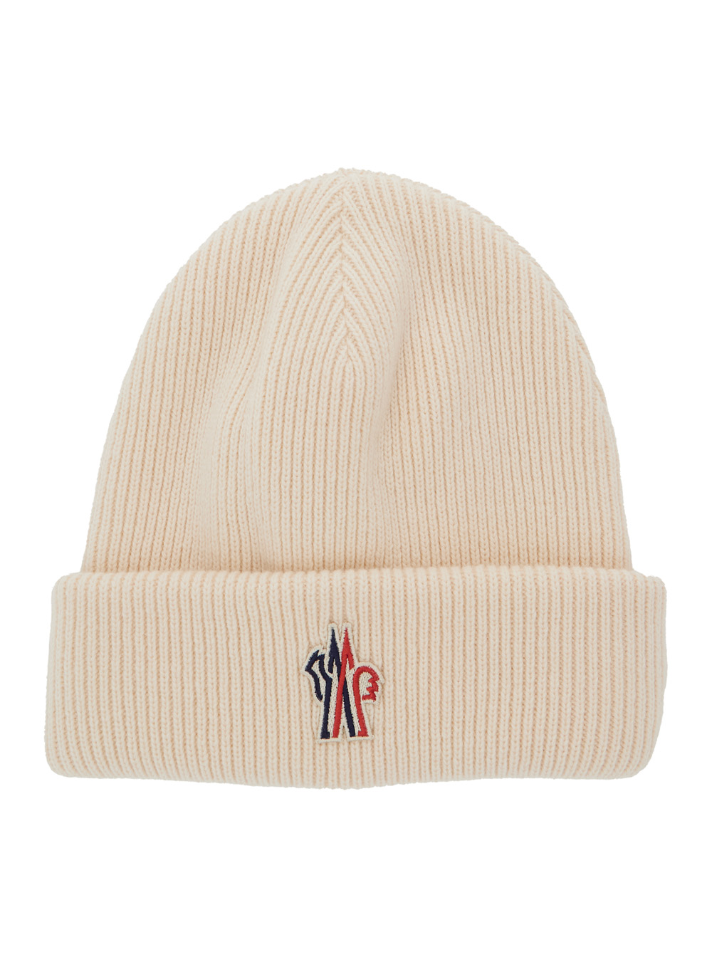White Beanie with Logo Patch on the Front in Wool Woman