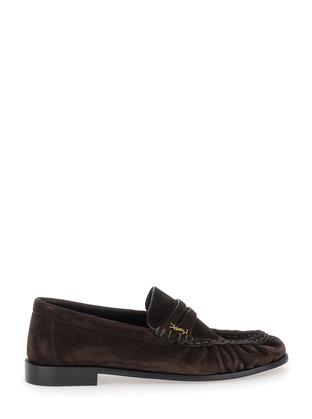 Le Loafer Brown Loafers with Hand-Stitched Moc Toe and Cassandre Plaque in Suede Woman