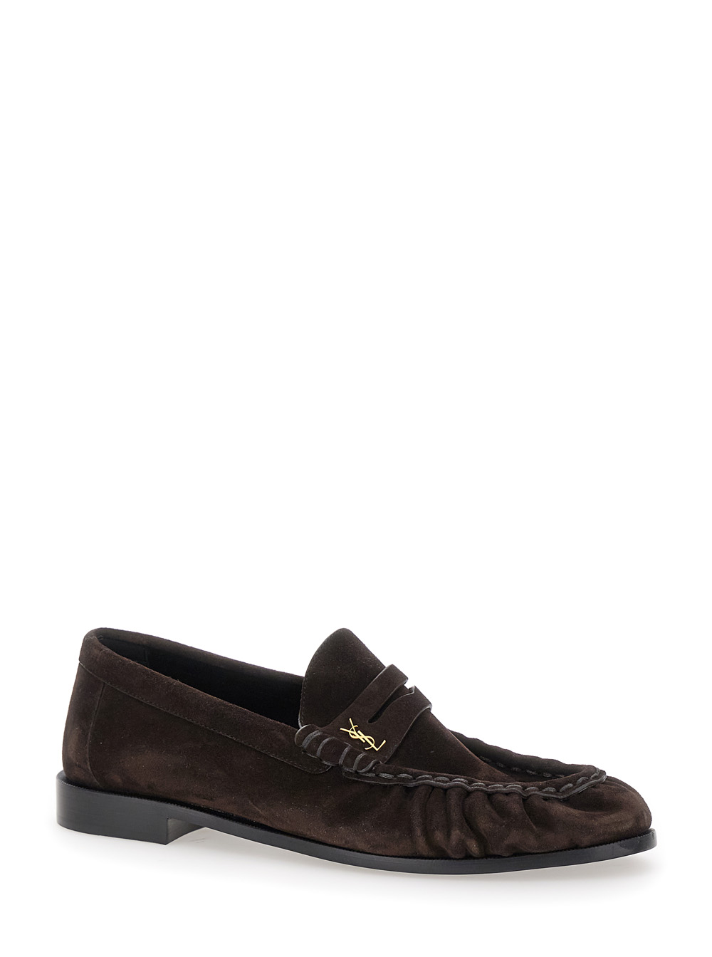 Le Loafer Brown Loafers with Hand-Stitched Moc Toe and Cassandre Plaque in Suede Woman hover