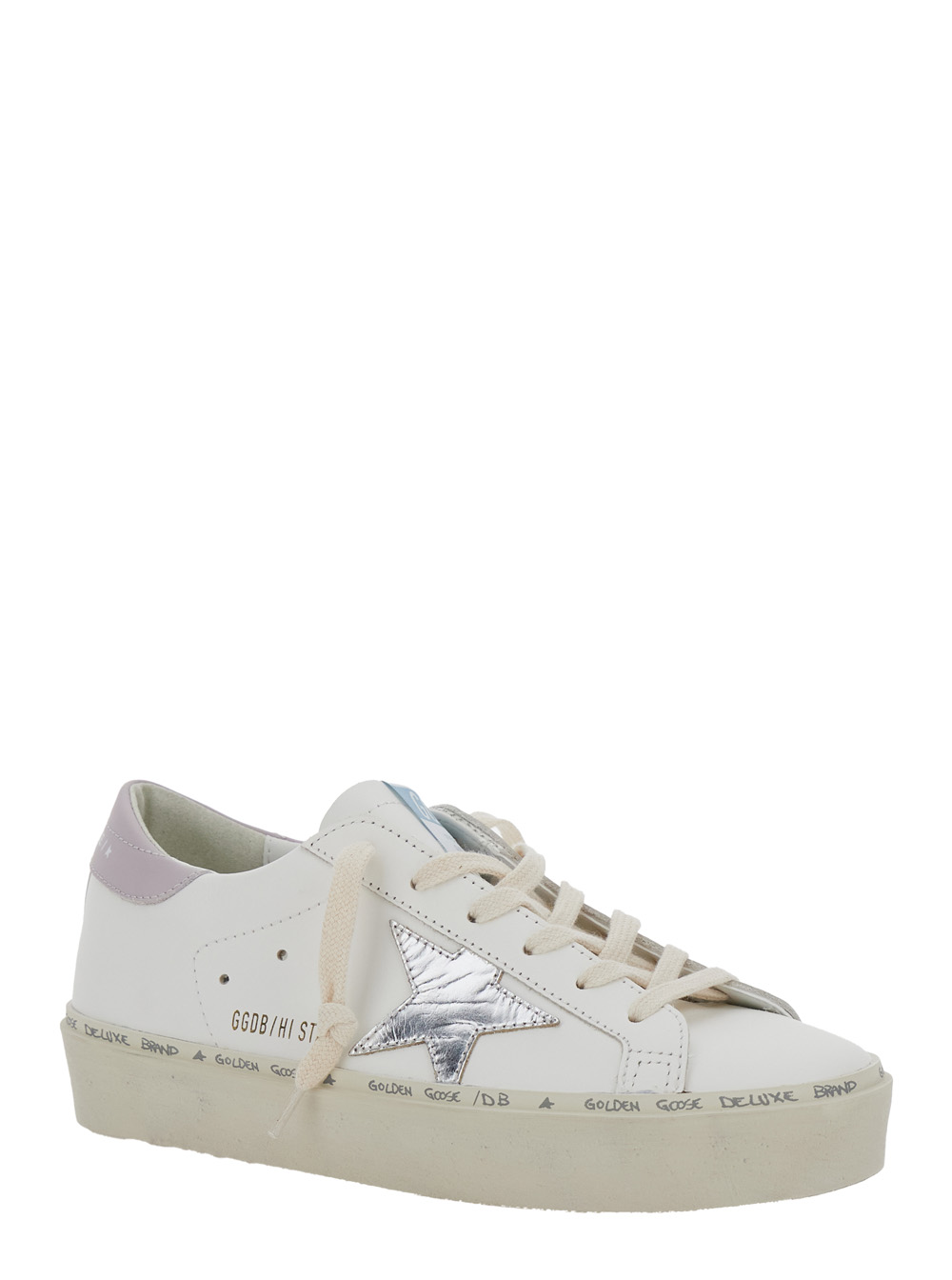 Hi Star White Low Top Sneakers with Laminated Star Patch on the Side in Leather Woman hover