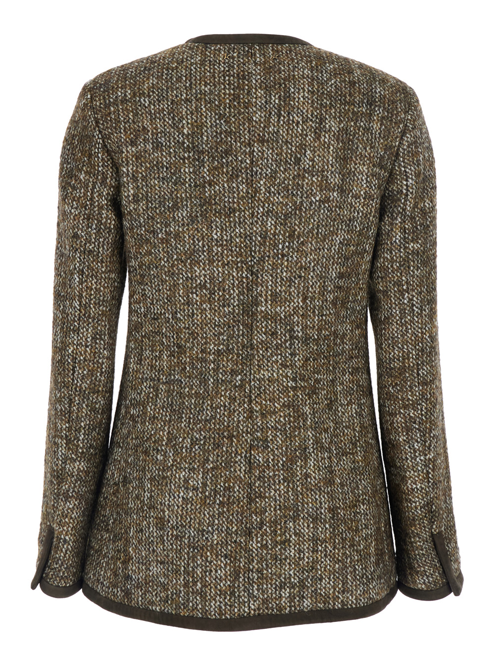 Brown Crew Neck Jacket with Front Patch Pockets in Wool Blend Woman hover