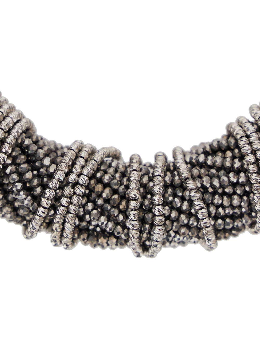 Silver Colored Choker Necklace with Beaded Embellishments and Twisted Design in Glass and Sterling Silver Woman hover