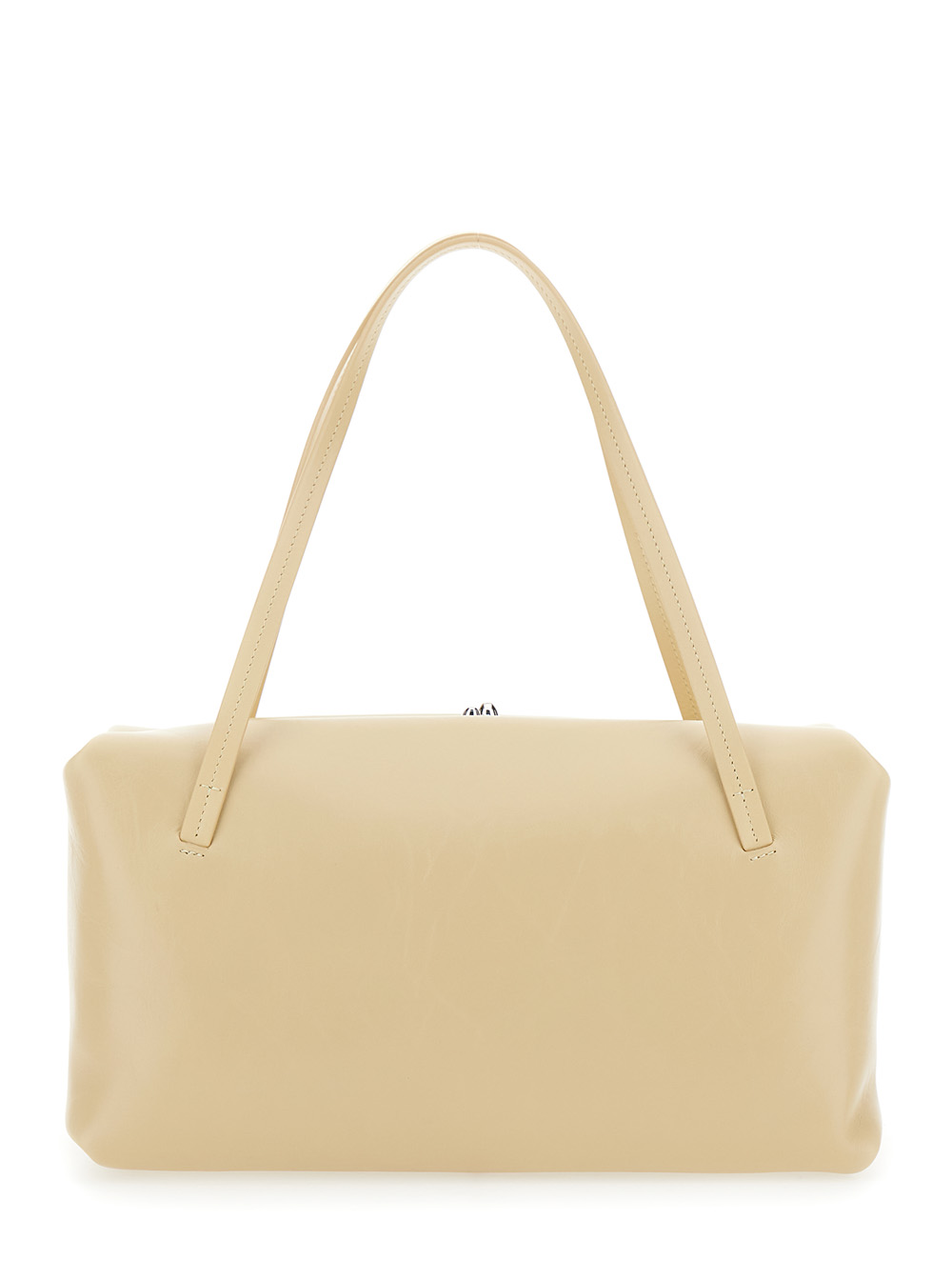 Goji Pillow Beige Shoulder Bag with Clasp Closure and Logo Lettering on the Front in Leather Woman hover