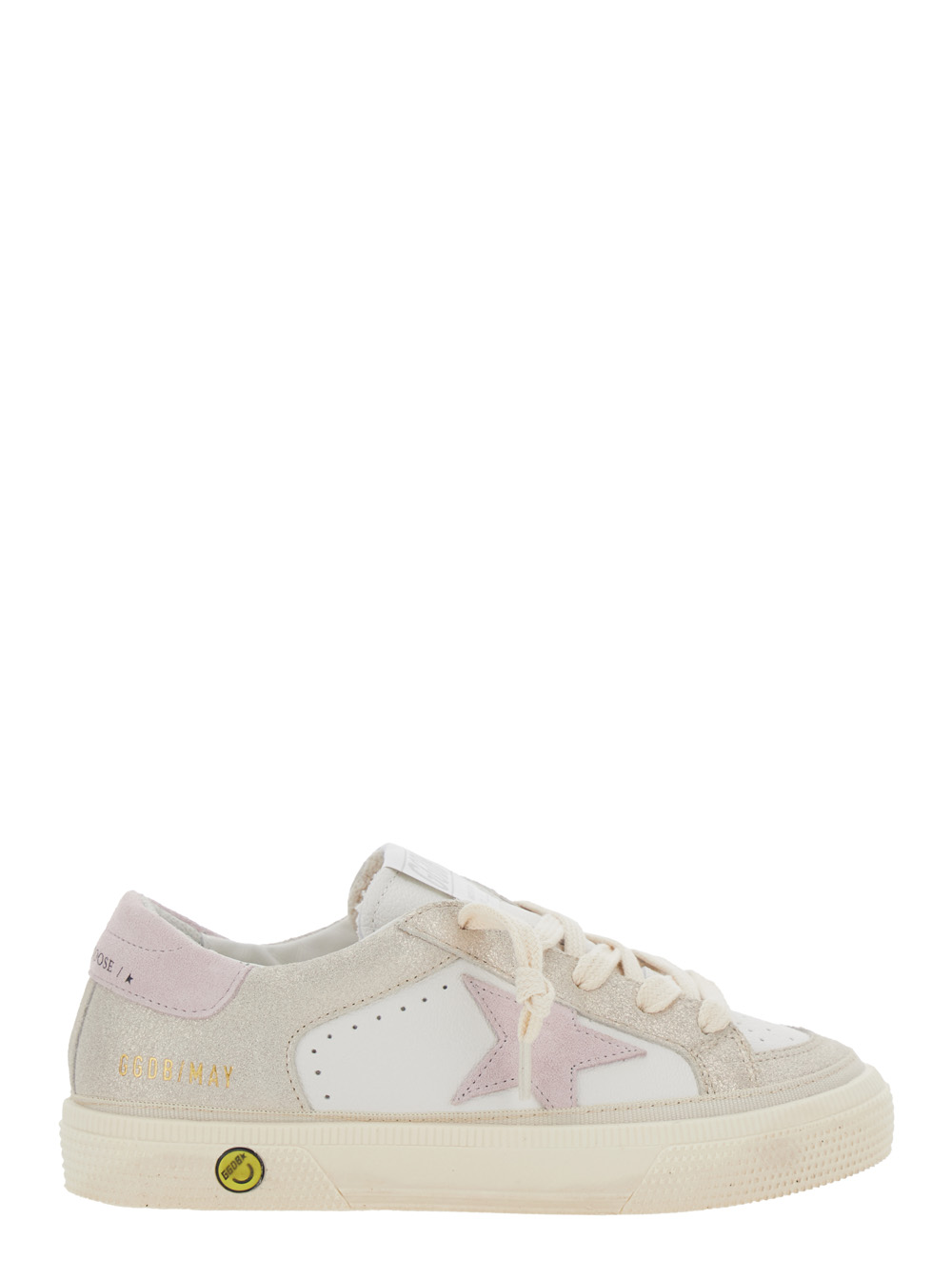 May White Low Top Sneakers with Logo on the Tongue and Star Shaped Detail on the Side in Leather Girl