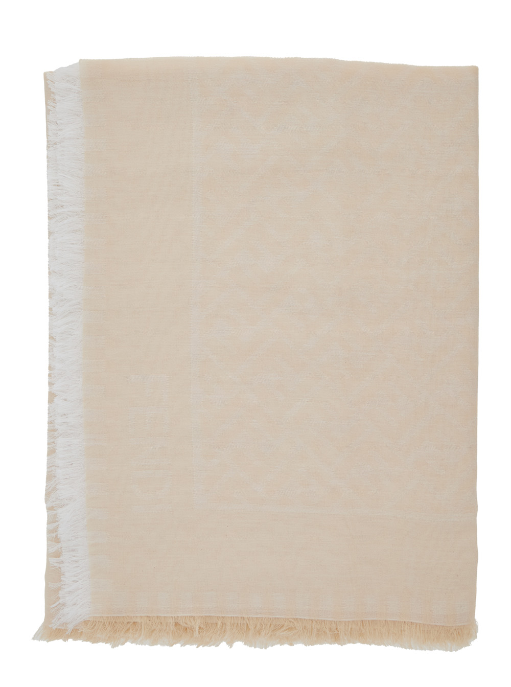 Beige Rectangular Scarf with All-Over Motif and Frayed Hem in Fabric Woman