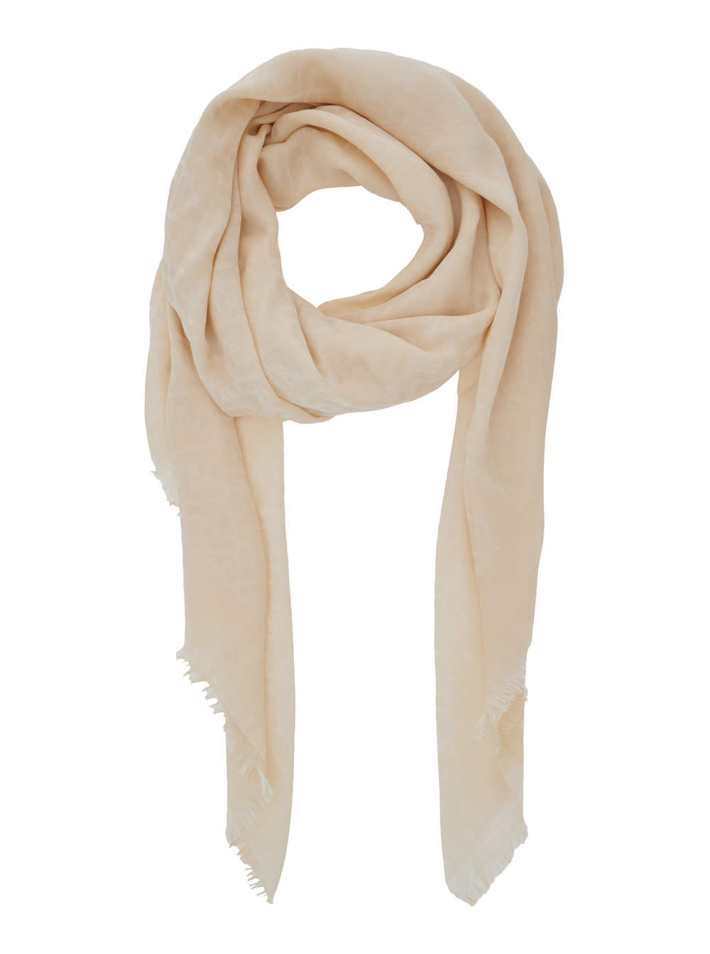 Beige Rectangular Scarf with All-Over Motif and Frayed Hem in Fabric Woman