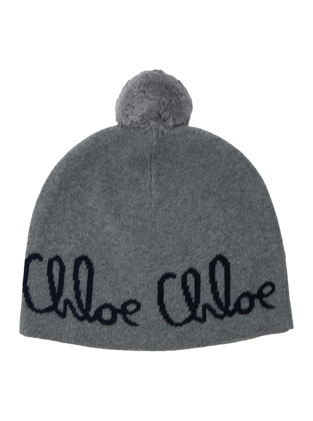 Grey Beanie with Pompon and Logo Lettering in Wool and Cotton Girl hover