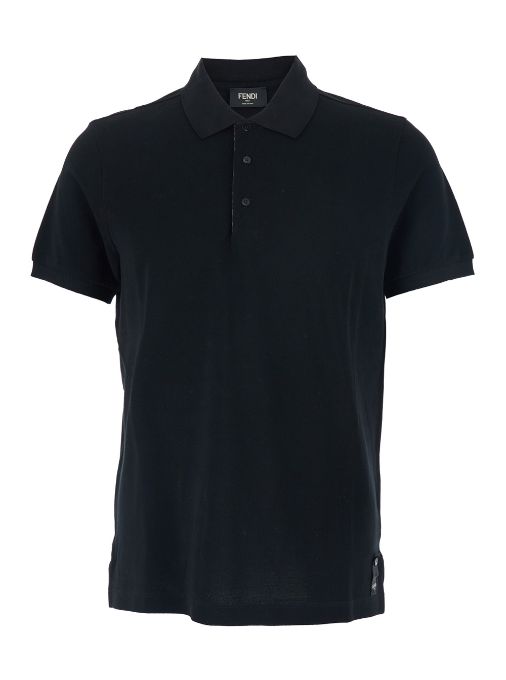 Black Polo Shirt with Logo Patch on the Front in Cotton Pique Man