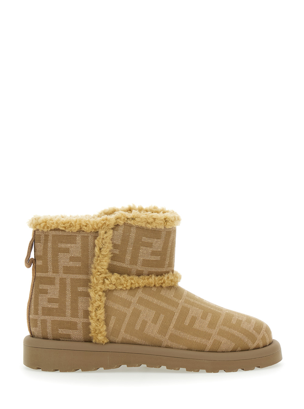 Beige Ankle Boots with All-Over FF Motif in Fabric Girl