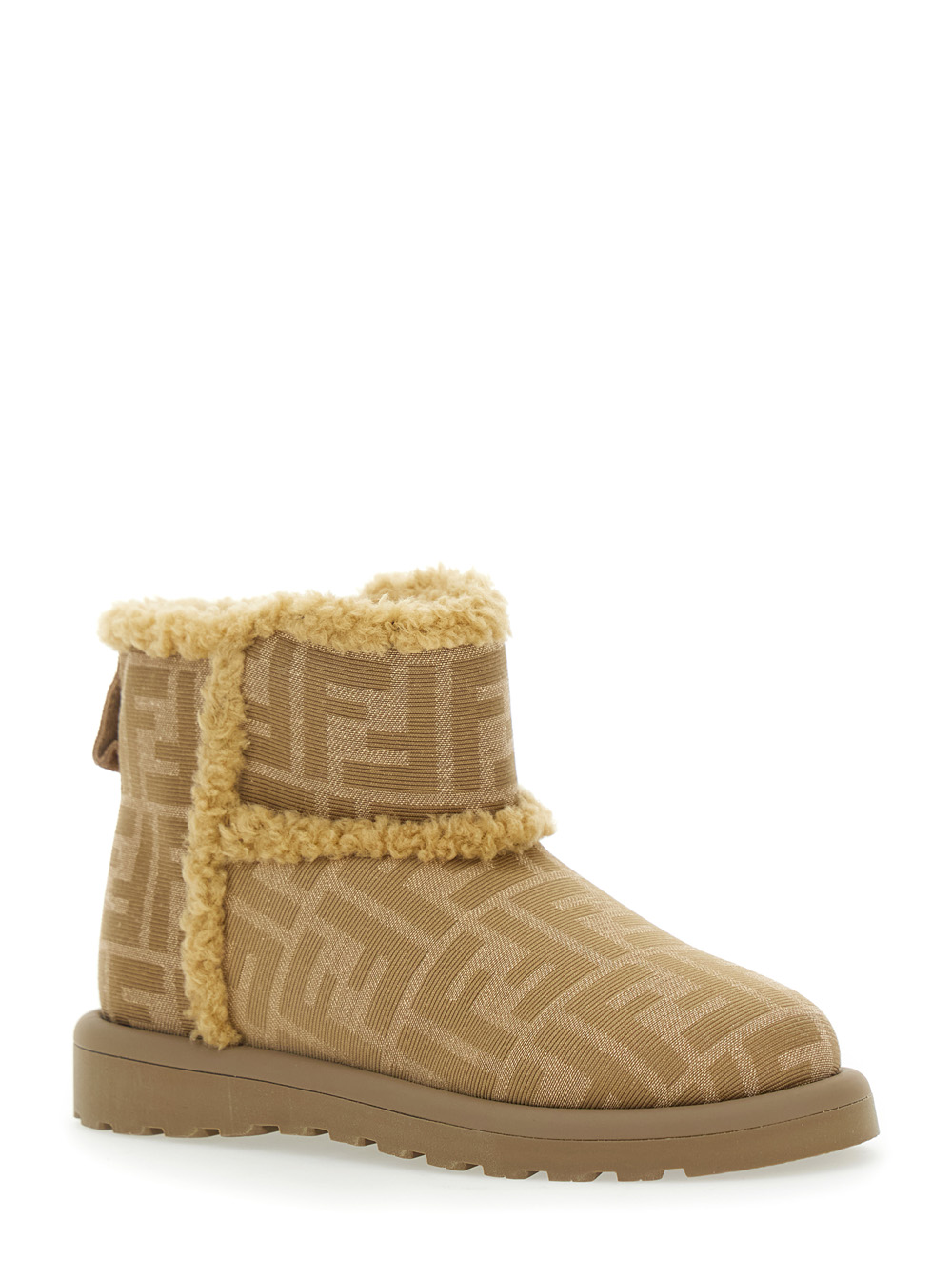 Beige Ankle Boots with All-Over FF Motif in Fabric Girl hover