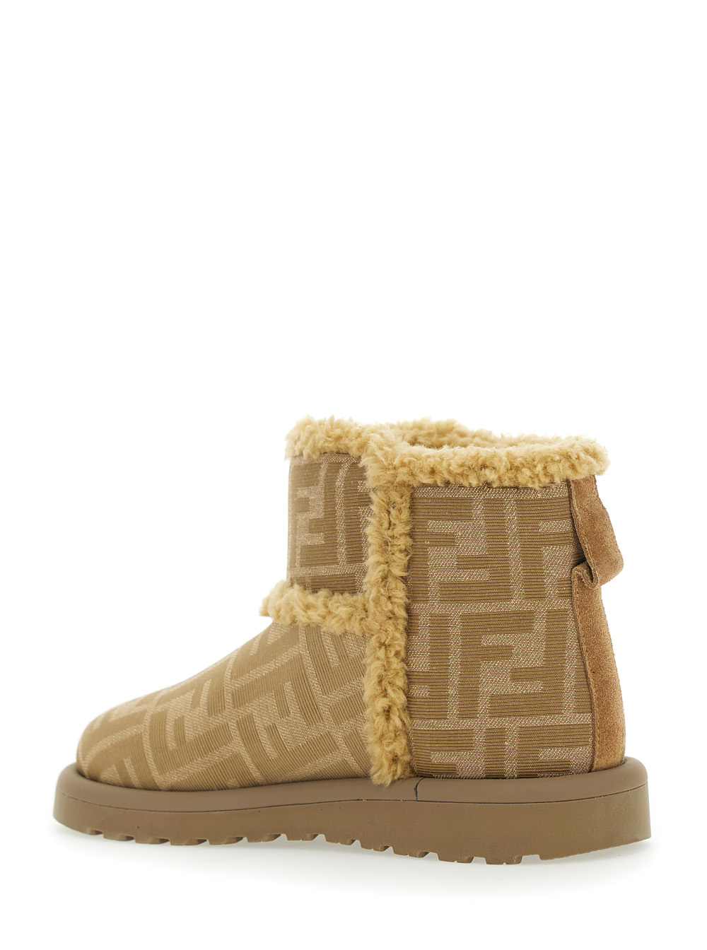 Beige Ankle Boots with All-Over FF Motif in Fabric Girl
