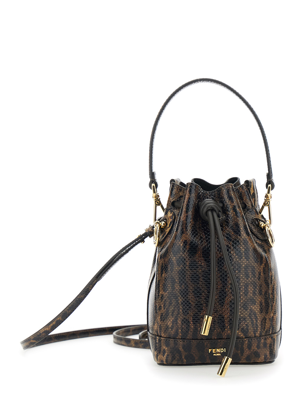 Mon Tresor Mini Brown Handbag with Removable Shoulder Strap and Jaguar Print in Leather Woman