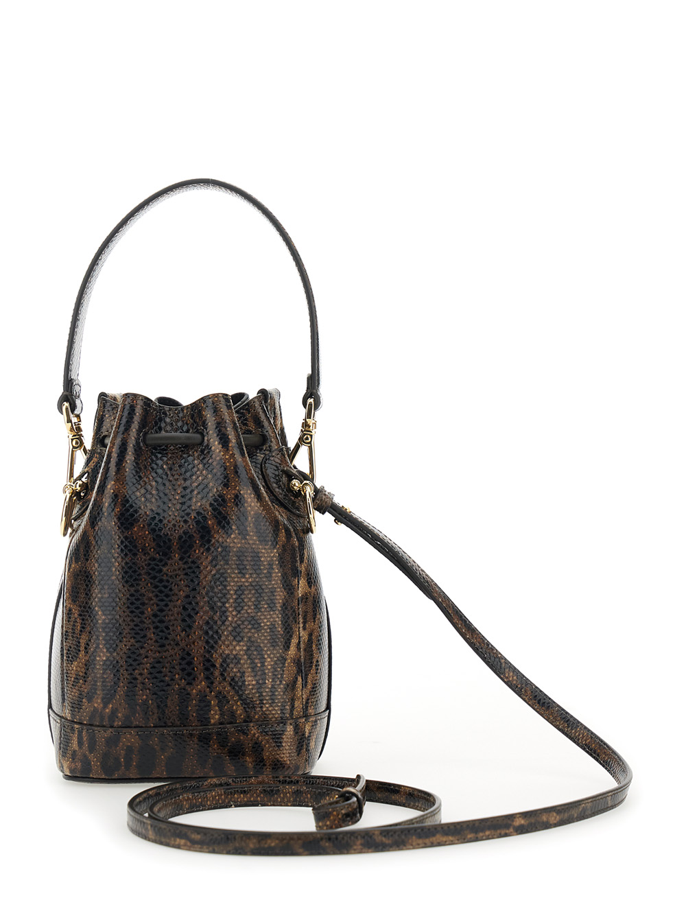 Mon Tresor Mini Brown Handbag with Removable Shoulder Strap and Jaguar Print in Leather Woman