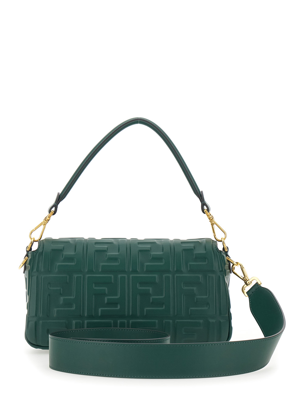 Baguette Green Shoulder Bag with Removable Shoulder Strap in FF Canvas Woman hover