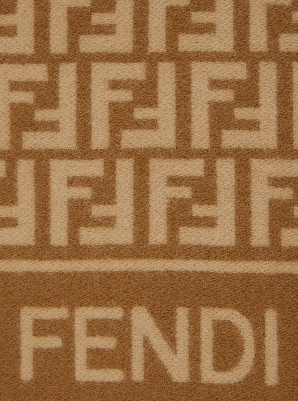 Beige Scarf with Logo Lettering on the Front and All-Over FF Motif in Wool Woman