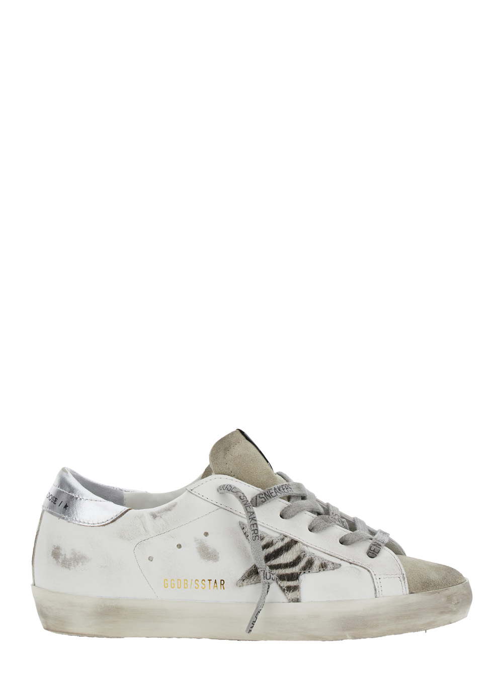 Superstar White Low Top Sneakers with Glittered Star Patch and Laminated Heel with Logo Lettering in Leather Woman