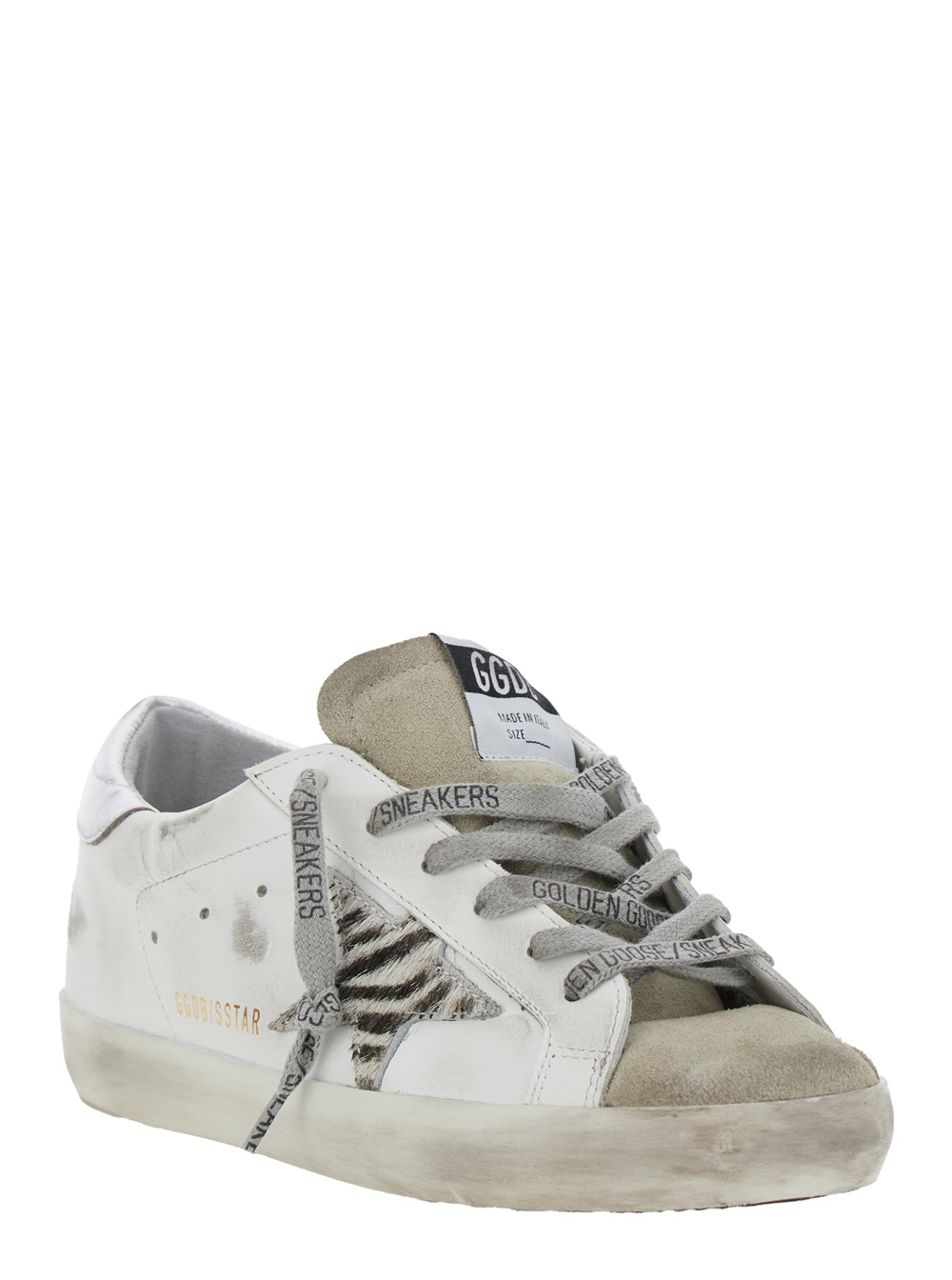 Superstar White Low Top Sneakers with Glittered Star Patch and Laminated Heel with Logo Lettering in Leather Woman hover