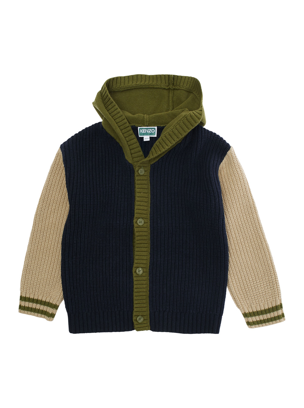 Multicolor Ribbed Cardigan with Maxi Logo on the Back in Cotton and Wool Blend Boy
