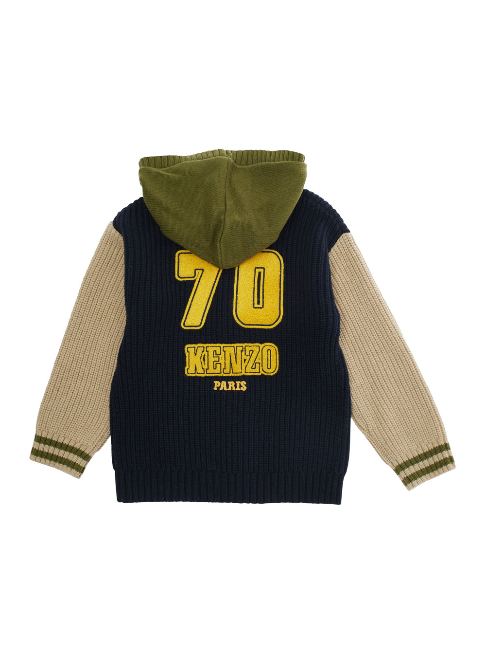 Multicolor Ribbed Cardigan with Maxi Logo on the Back in Cotton and Wool Blend Boy hover