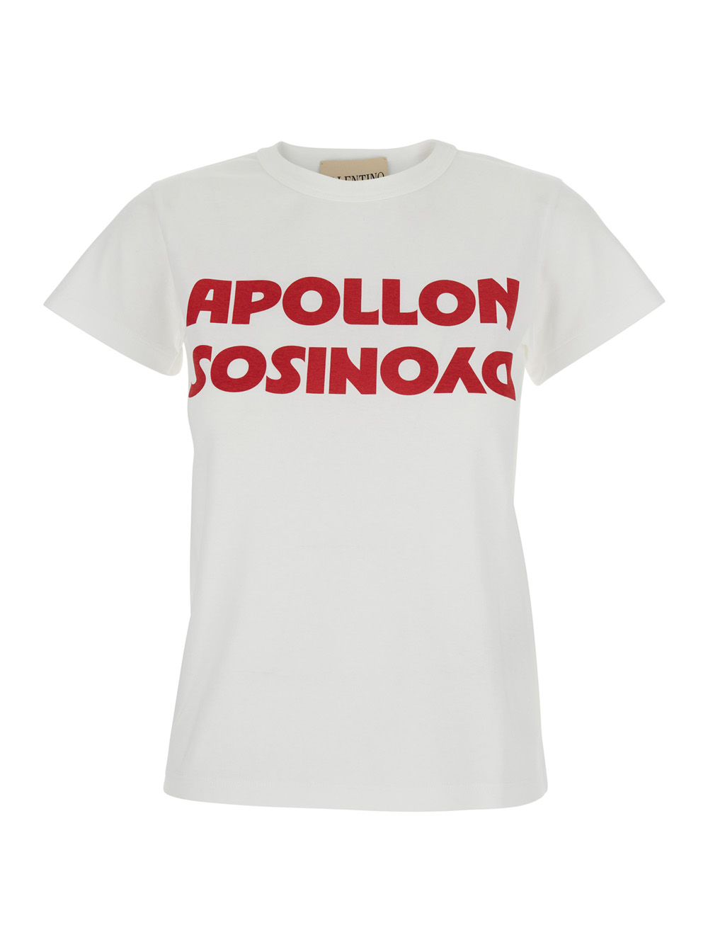 White Crew Neck T-Shirt with Print on the Front in Cotton Woman