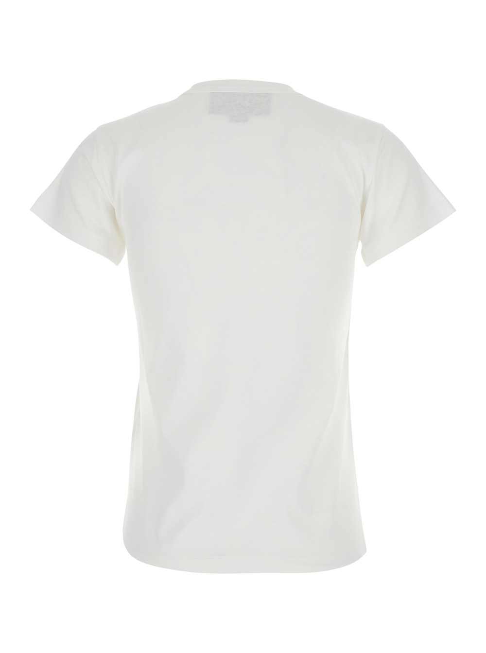 White Crew Neck T-Shirt with Print on the Front in Cotton Woman hover