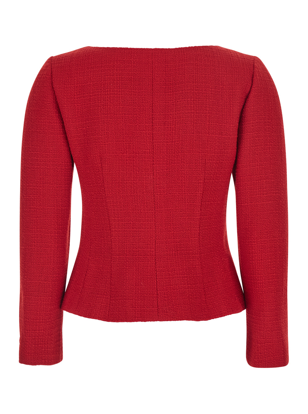 Red Jacket with Wide Front Neckline and Bow Detail in Wool Tweed Woman hover